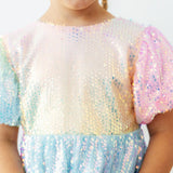Ombre Puff Sleeve Sequin Dress