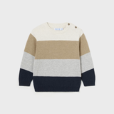 Navy Blue Colorblock Striped Sweater