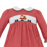 Red Stripe Knit Smocked Santa Long Sleeve Dress