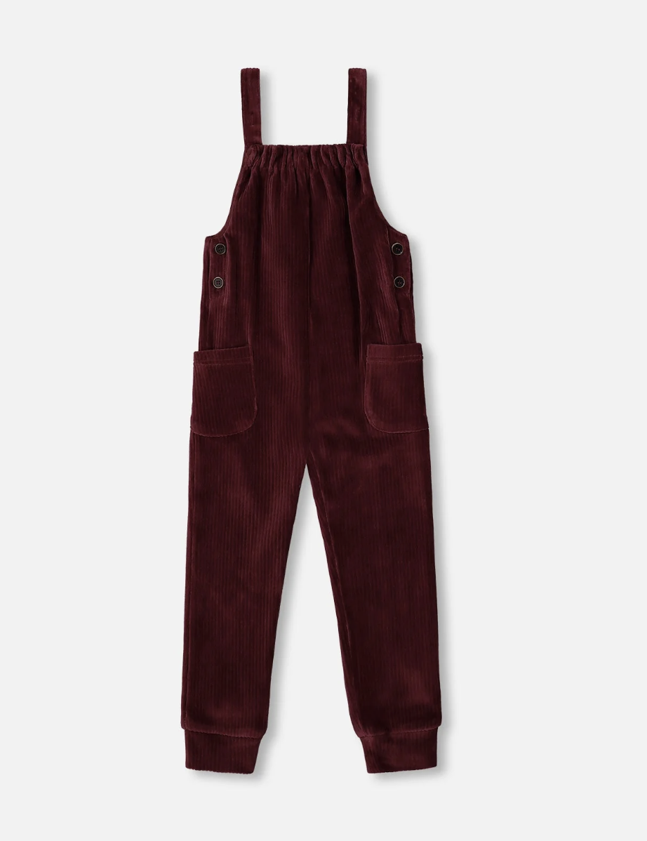 Ribbed Velvet Overalls - Burgundy