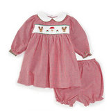 Smocked Reindeer & Santa Gingham Dress