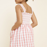 Girls Smocked Checkered Pocket Dress - Pink