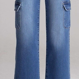 Girls Medium Blue Cargo Wide Leg Jeans