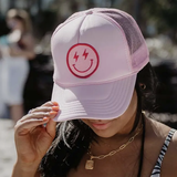 Hot Pink Lightning Happy Face Foam Trucker Hat