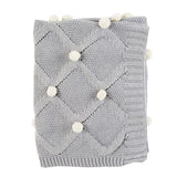 Knitted Pom Pom Blanket - Grey White