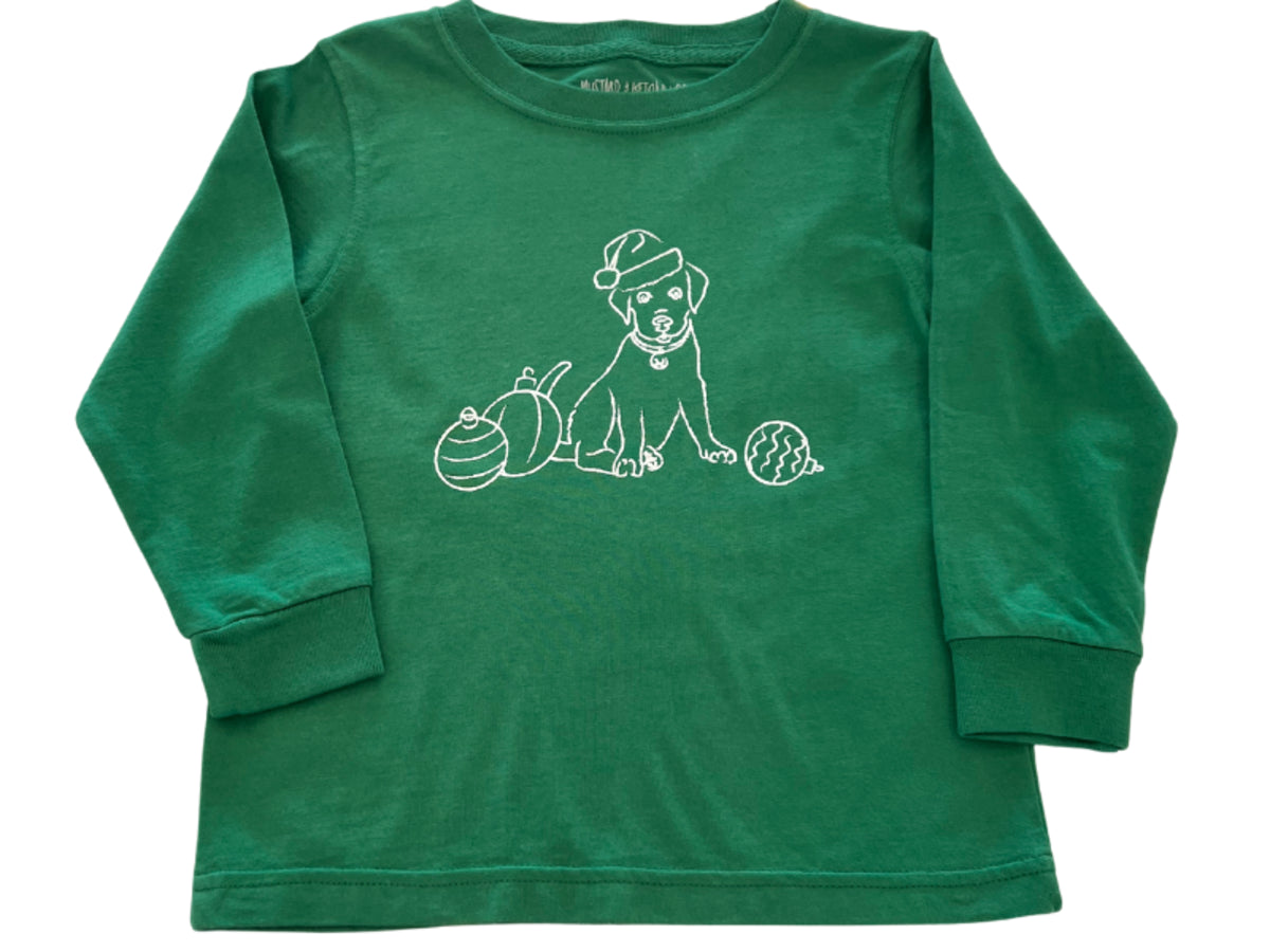 L/S Green Santa Pup T-Shirt