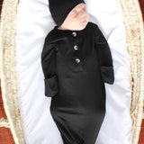 Knotted Baby Gown and Hat Set Black