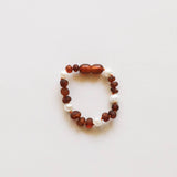 Raw Cognac Amber + Pearl Halo || 5" Anklet or Bracelet