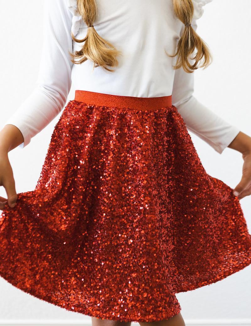 Red Sequin Twirl Skirt