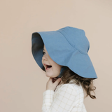 Wide-brim Sun Hat, Marlin Blue | Cotton Linen Kids Hat