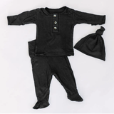 Top & Bottom Baby Outfit with Hat - Black