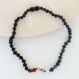 Raw Black Baltic Amber + CHAKRA Crystals || Necklace