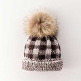 2-6Y only Grey Buffalo Check Pom Pom Beanie Hat