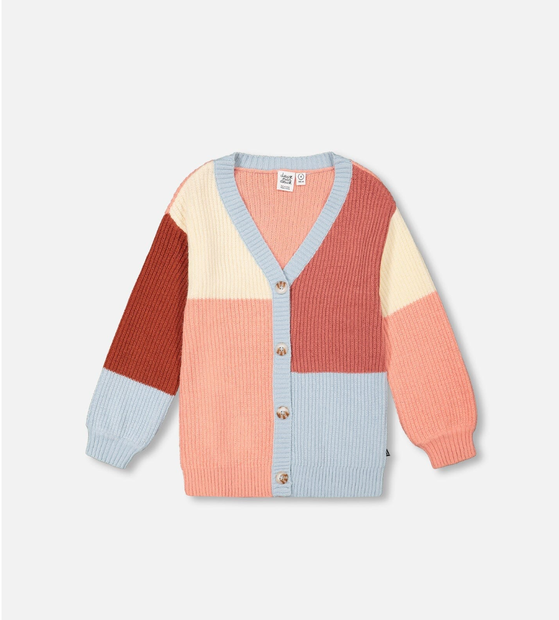 Color Block Knitted Cardigan | Salmon Pink, Sky, Terra Cotta