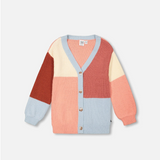 Color Block Knitted Cardigan | Salmon Pink, Sky, Terra Cotta