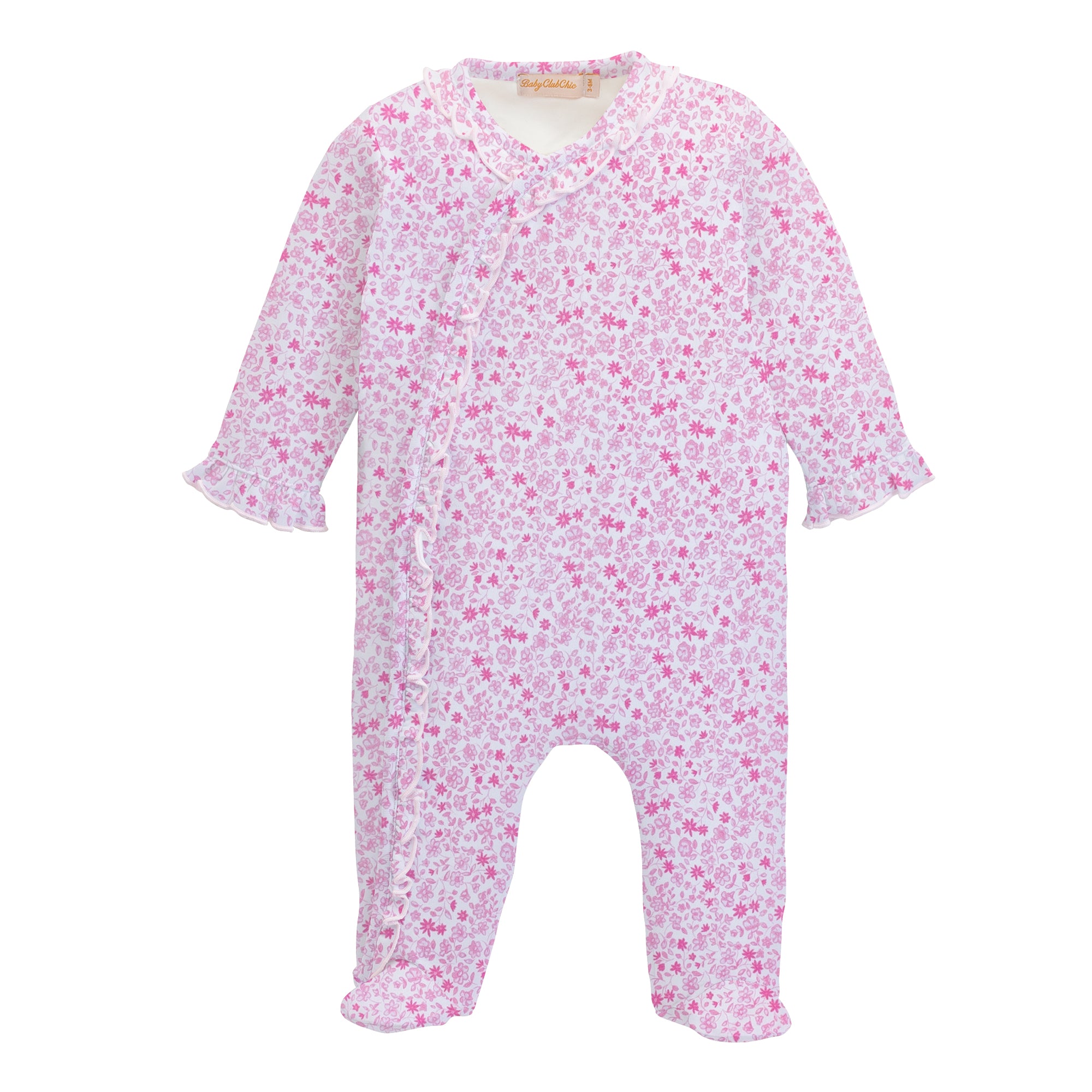 Tiny Flowers Pink Footie with Ruffle
