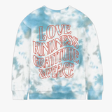 Kids Teal Love Kindness Tie-Dye Crew Neck Sweatshirt