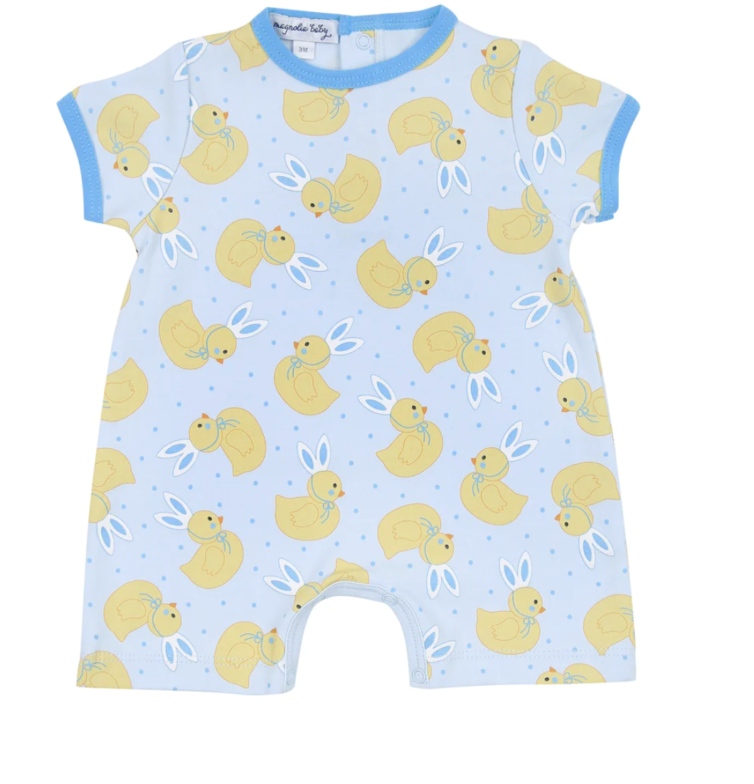 Bunny Ears Printed Short Playsuit- Light Blue Easter outfit