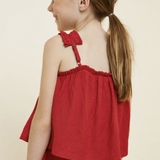 Girls Tiered Pleated Strap Tank - Red