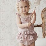 Organic Cotton Muslin Frill Bloomer - Mauve Shadow