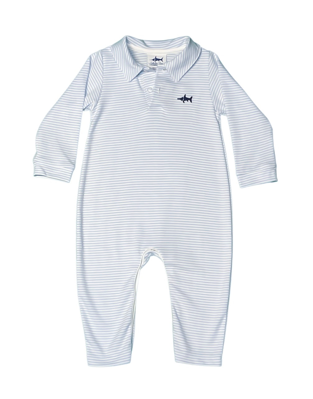 Signature Polo Romper - Blue Stripe