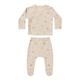 Pointelle Wrap Top & Footed Pant Set | Ditsy Clay