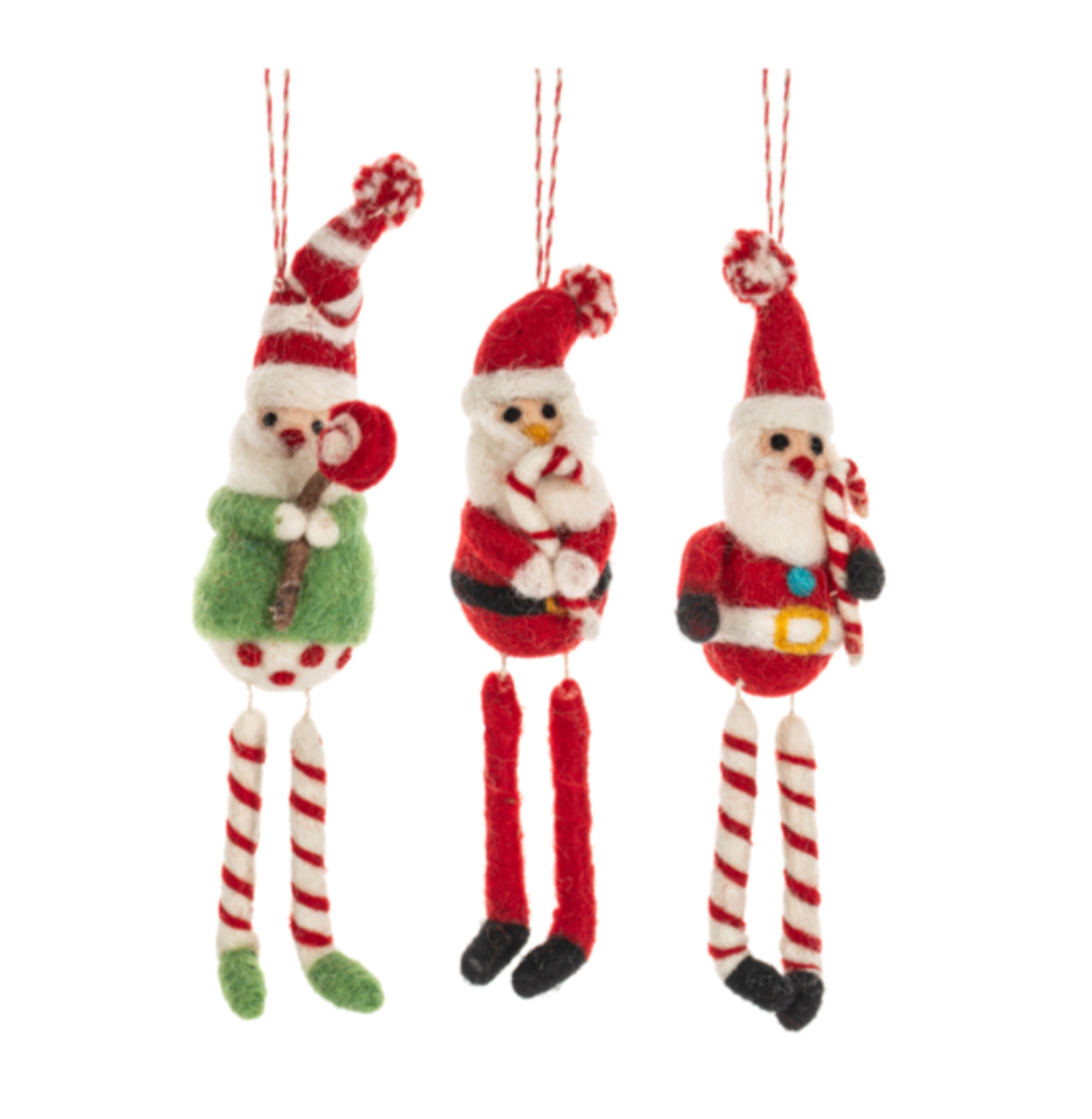 Wool Santa w/Dangle Leg Ornaments