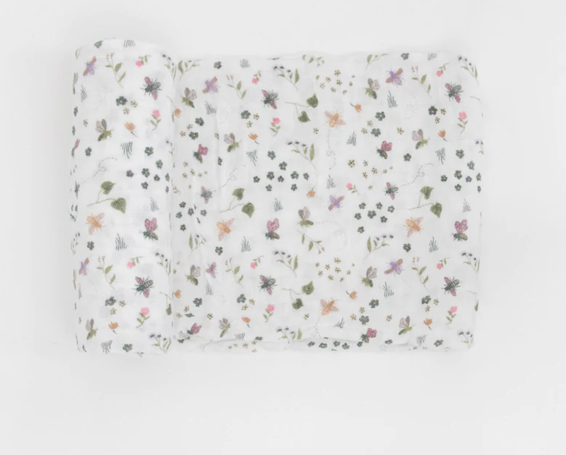 Cotton Muslin Swaddle Single | Garden Bees