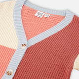 Color Block Knitted Cardigan | Salmon Pink, Sky, Terra Cotta