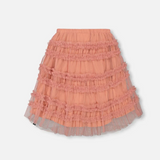 Mid Calf Mesh Skirt W/ Frills- Ash Rose