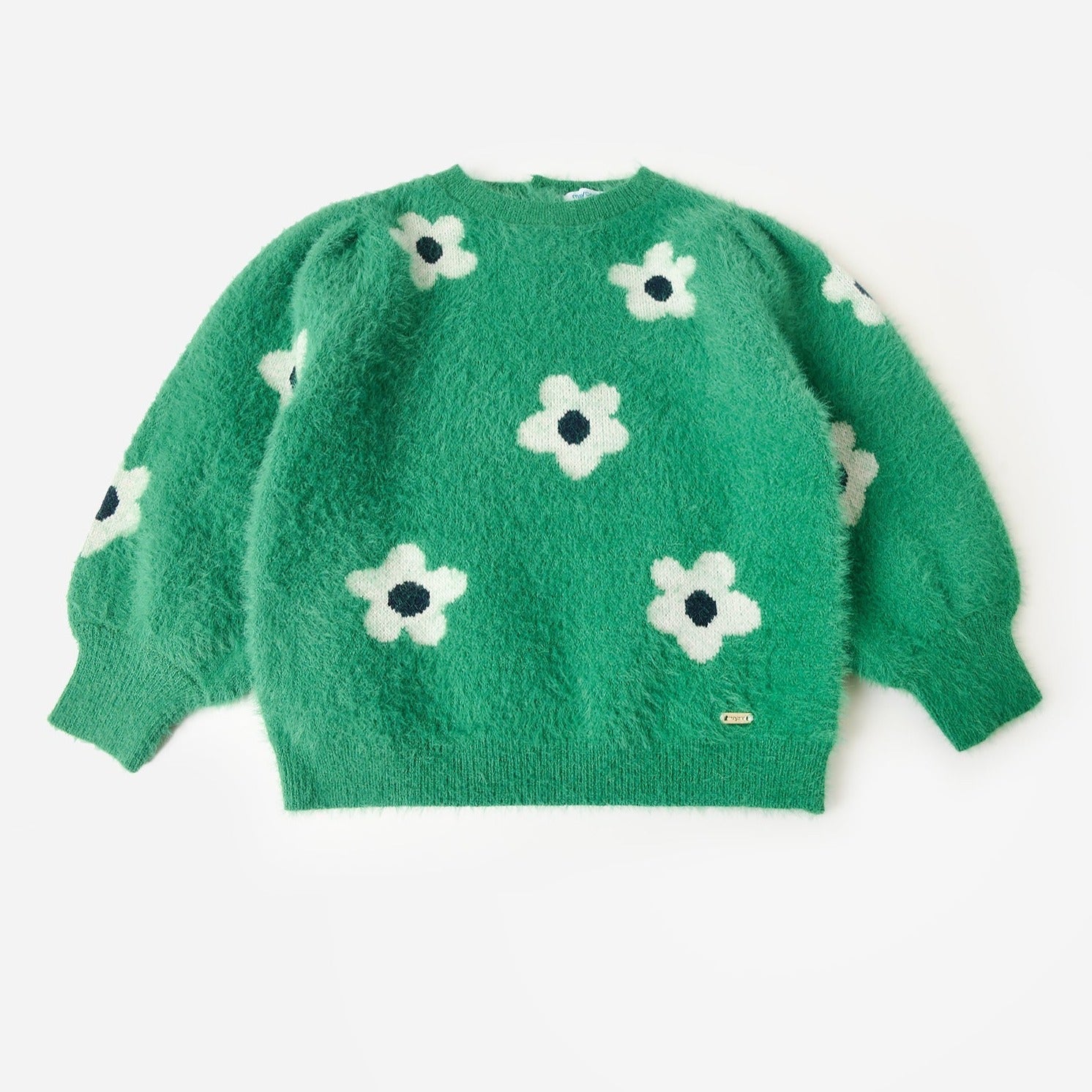 Jacquard Sweater - Green Daisy  baby girl sweaters, daisy sweater 