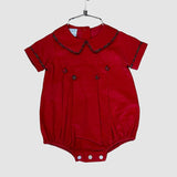 Red Corduroy Short Bubble with Red Plaid Piping