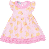 Pink Bunny Ears Printed Flutters Toddler Dress