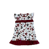 Garnet Touchdown Printed Ruffle Flutter Dress