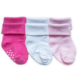 Jefferies Socks Non-Skid Turn Cuff Socks 3 Pair Pack - Pink