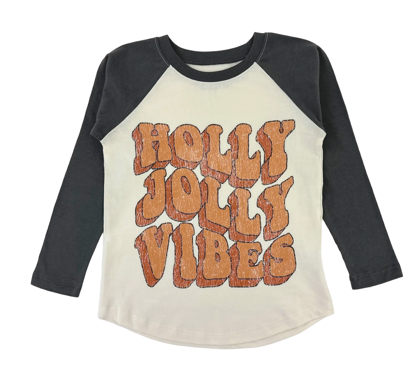 Long Sleeve Raglan- Holly Jolly Vibes tween boy teen boy christmas shirt