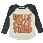 Long Sleeve Raglan- Holly Jolly Vibes tween boy teen boy christmas shirt