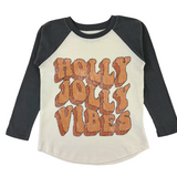 Long Sleeve Raglan- Holly Jolly Vibes tween boy teen boy christmas shirt