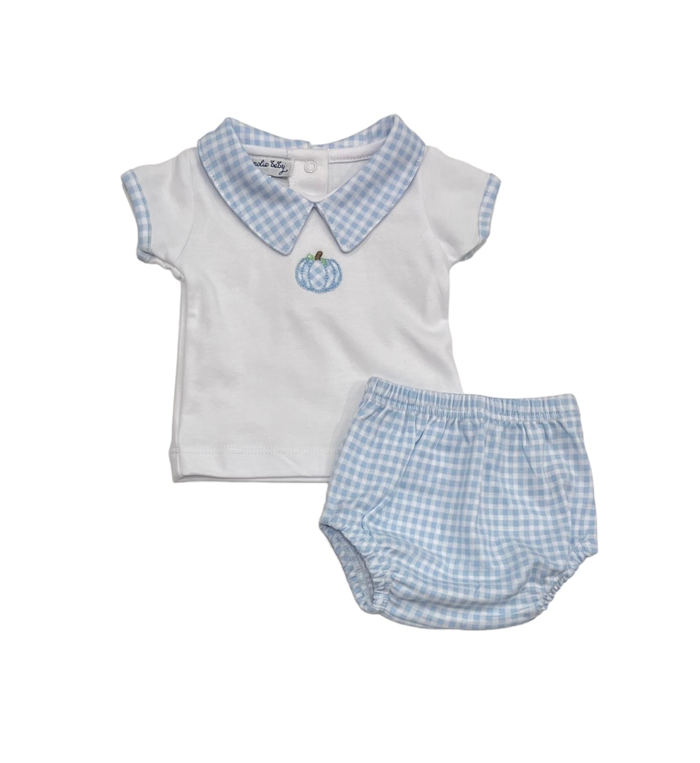 Sweet Pumpkin Collared Ruffle S/S Diaper Cover Set - Blue or Pink