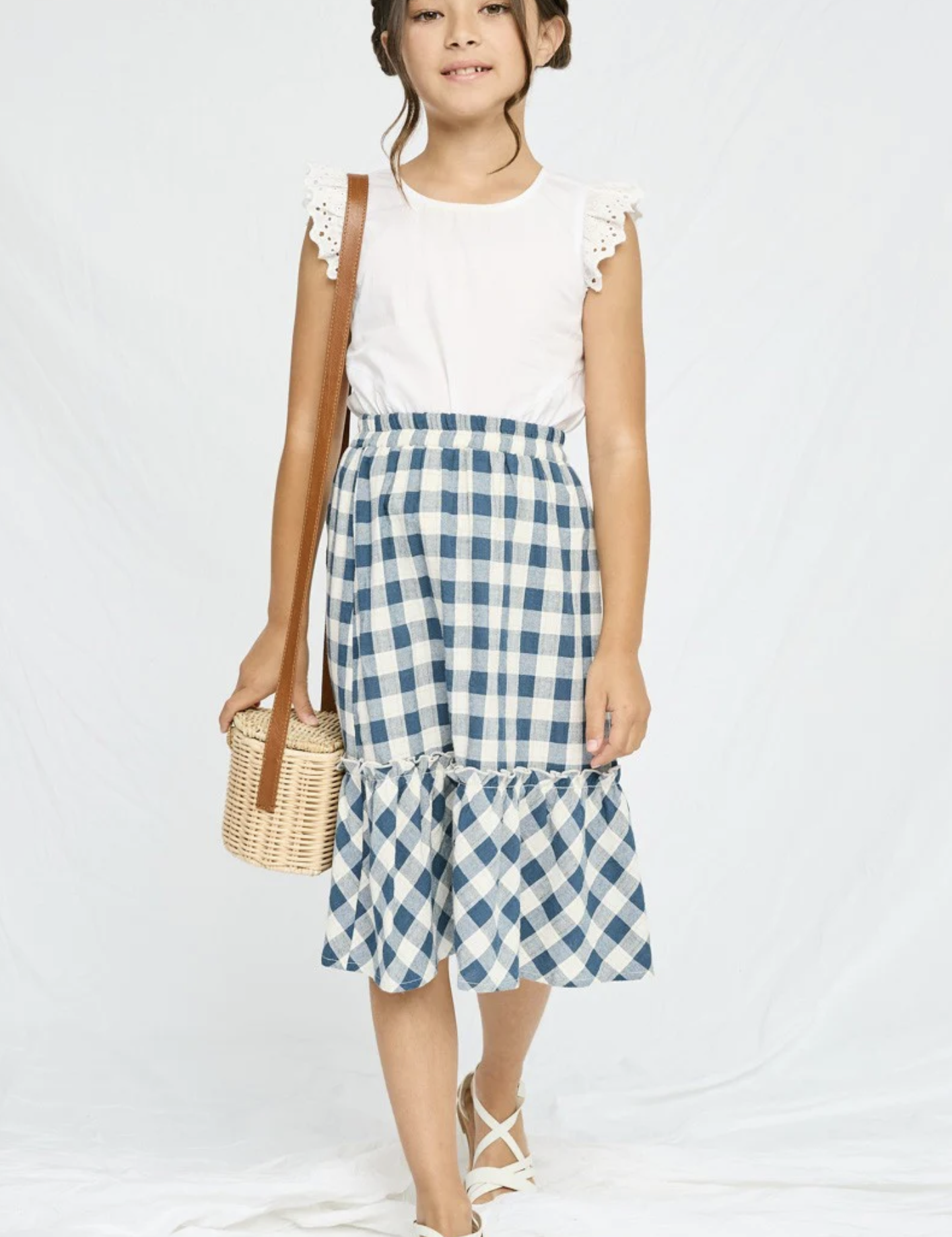 Girls Checkered Ruffle Tiered Skirt