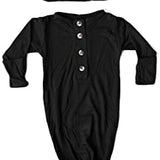 Knotted Baby Gown and Hat Set Black