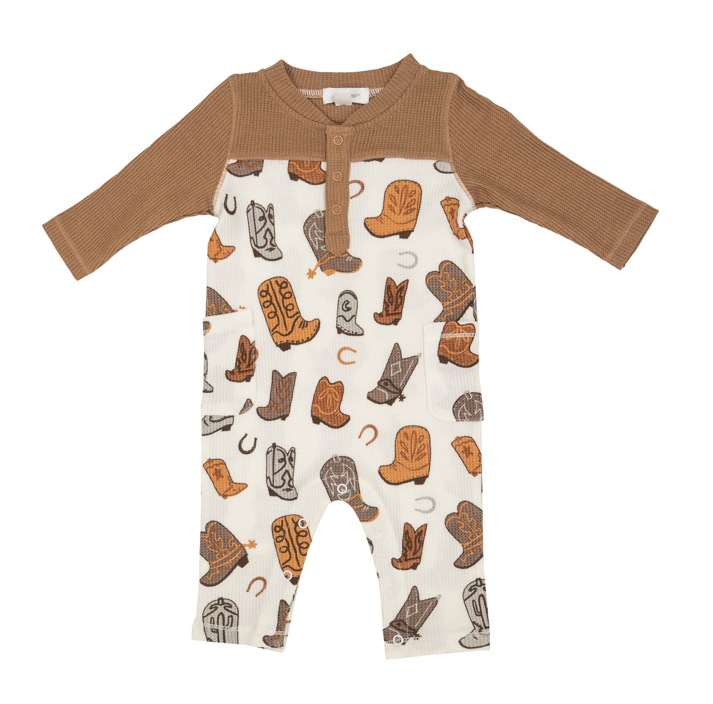 Brown Boots L/S Romper angel dear western baby boy clothes 