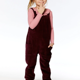 Ribbed Velvet Overalls - Burgundy