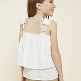 Girls Tiered Pleated Strap Tank - Off White