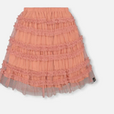 Mid Calf Mesh Skirt W/ Frills- Ash Rose