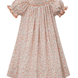 Orange Tiny Floral Smocked S/S Bishop Dress