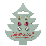 Holiday Pleather Tree Clip on Earrings, 3pair