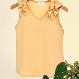 V-neck Thermal Sleeveless Ruffle Top