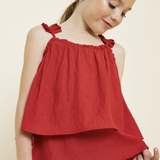 Girls Tiered Pleated Strap Tank - Red