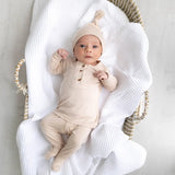 Top and Bottom Baby Outfit with Hat - Sand